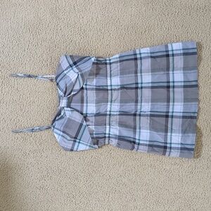 Kensie Plaid Camisole Babydoll in Gray, White, and Green, With Bow Detail